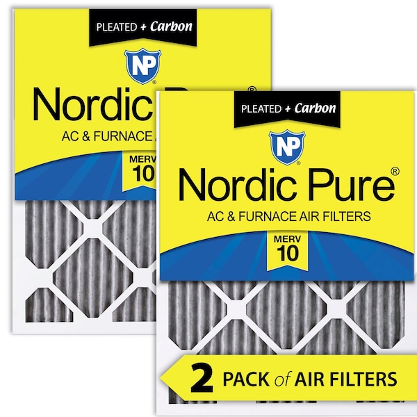 Nordic Pure 14x25x1 Plus Carbon Pleated Air Filter, High Capacity, MERV 10, 2 PK - 14X25X1PM10C-2