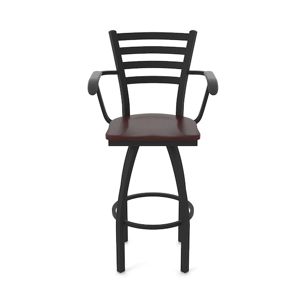 Holland Bar Stool Co Jackie with Arms 36 in. Swivel Bar Stool with Black Wrinkle Finish and Dark Cherry Maple Seat - 415