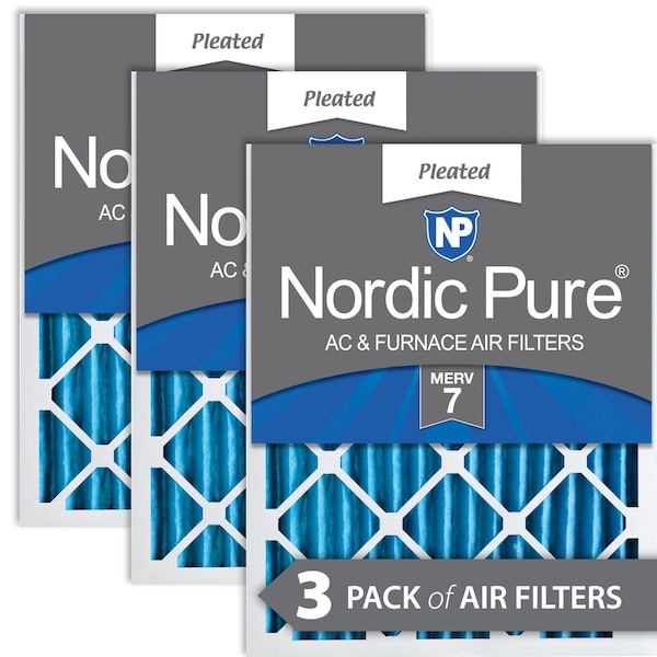 Nordic Pure 24x30x2 Pleated Air Filter, High Capacity, Electrostatically Charged Synthetic Media, MERV 7, 3 PK - 24X30X2M7-3