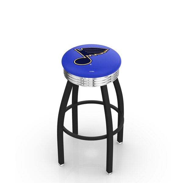 Holland Bar Stool Co 30" Blk Wrinkle St Louis Blues Swivel Bar Stool, Chrome Ring - L8B3C30STLBLU