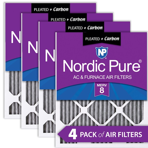 Nordic Pure 24x30x1 Plus Carbon Pleated Air Filter, High Capacity, MERV 8, 4 PK - 24X30X1PM8C-4