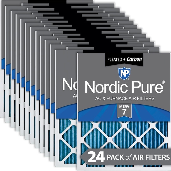 Nordic Pure 14x18x1 Plus Carbon Pleated Air Filter, High Capacity, MERV 7, 24 PK - 14X18X1M7+C-24
