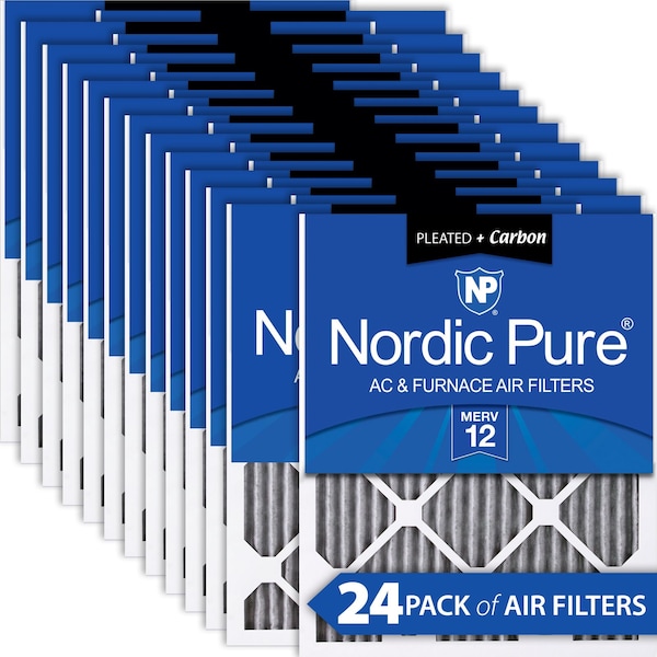 Nordic Pure 12x16x1 Plus Carbon Pleated Air Filter, High Capacity, MERV 12, 24 PK - 12X16X1PM12C-24