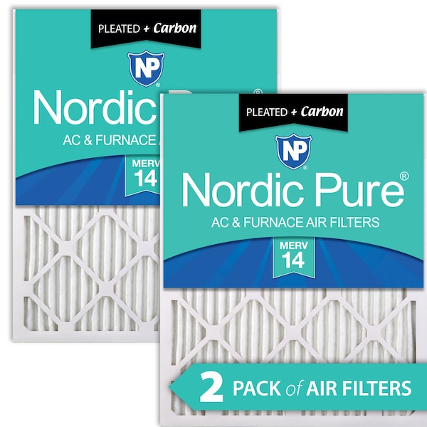 Nordic Pure 18x24x1 Plus Carbon Pleated Air Filter, High Capacity, MERV 14, 2 PK - 18X24X1M14+C-2