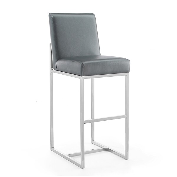 Manhattan Comfort Element 29" Faux Leather Bar Stool in Graphite and Polished Chrome (Set of 2) - 2-BS010-GP