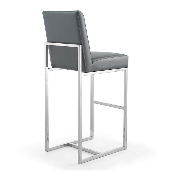 Manhattan Comfort Element 29" Faux Leather Bar Stool in Graphite and Polished Chrome (Set of 2) - 2-BS010-GP
