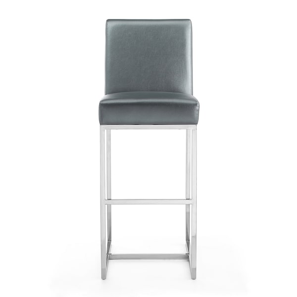 Manhattan Comfort Element 29" Faux Leather Bar Stool in Graphite and Polished Chrome (Set of 2) - 2-BS010-GP