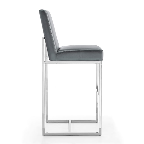Manhattan Comfort Element 29" Faux Leather Bar Stool in Graphite and Polished Chrome (Set of 2) - 2-BS010-GP