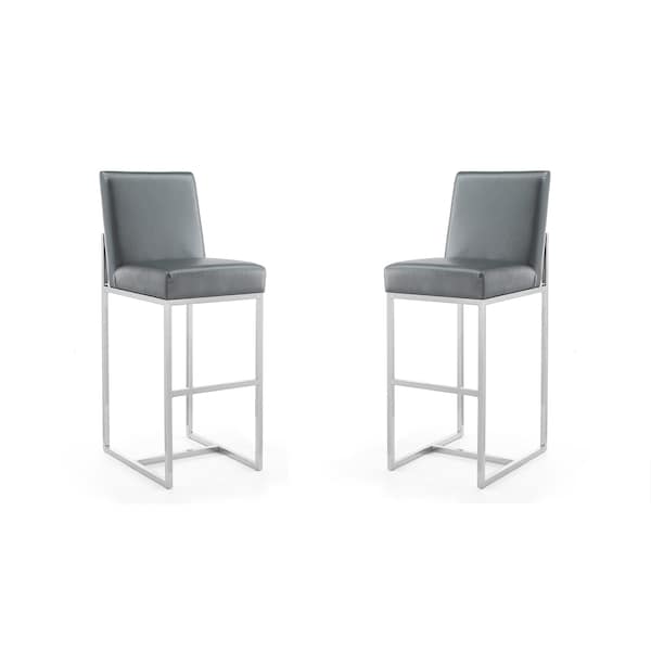 Manhattan Comfort Element 29" Faux Leather Bar Stool in Graphite and Polished Chrome (Set of 2) - 2-BS010-GP