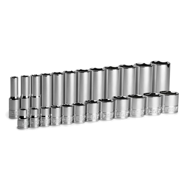 Capri Tools 38 Drive Shallow and Deep Chrome Socket Set, 6Point, 516 to 1, 24Pcs - CP12320-24SSD