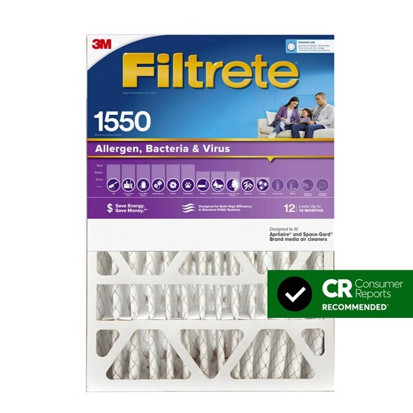 Filtrete Pleated Allergen Air Filter, 12 MERV, Polyester, 20x25x5 - NDP03-5IN-2