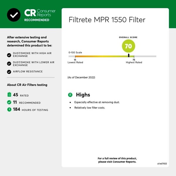 Filtrete Pleated Allergen Air Filter, 12 MERV, Polyester, 20x25x5 - NDP03-5IN-2