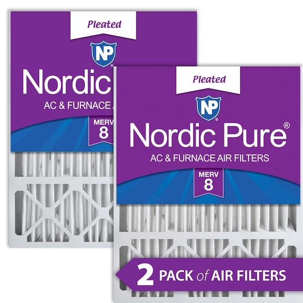 Nordic Pure 20x25x5 Pleated Air Filter, High Capacity, Electrostatically Charged Synthetic Media, MERV 8, 2 PK - 20X25X5HM8-2