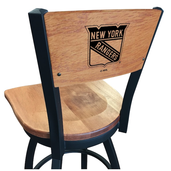 Holland Bar Stool Co 25" Blk Wrinkle New York Rangers Swivel Bar Stool, Laser Engraved Back - L03825BWMEDMPLANYRANGMEDMPL