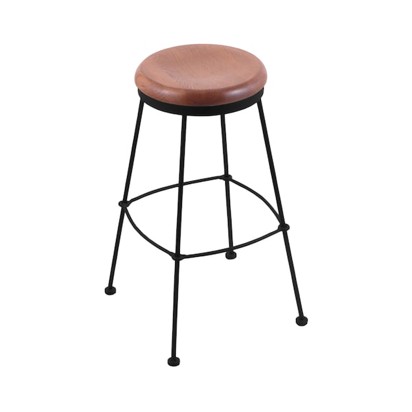 Holland Bar Stool Co 30" Stationary Bar Stool, Black Wrinkle, Med Oak Seat - 303030BWMEDOAK