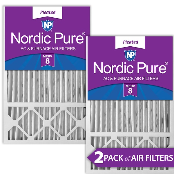 Nordic Pure 16x25x5 Pleated Air Filter, High Capacity, Electrostatically Charged Synthetic Media, MERV 8, 2 PK - 16X25X5HM8-2