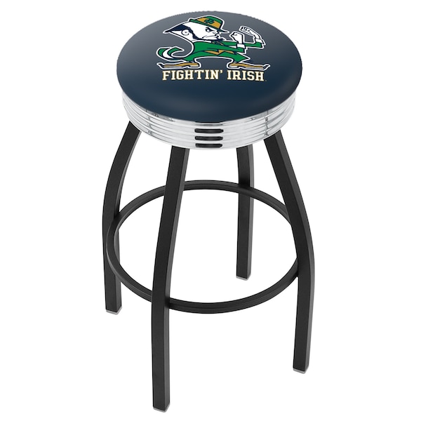 Holland Bar Stool Co 30" Blk Wrinkle Notre Dame Leprechaun Swivel Bar Stool, Chrome Ring - L8B3C30ND-LEP