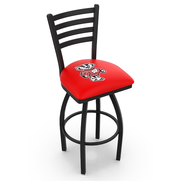 Holland Bar Stool Co 30" Blk Wrinkle Wisconsin "Badger" Swivel Bar Stool, Ladder Back - L01430WI-BDG