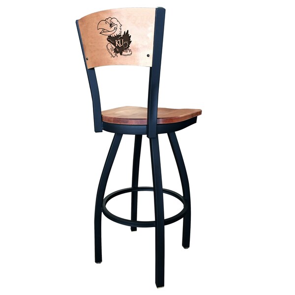 Holland Bar Stool Co 25" Blk Wrinkle Kansas Swivel Bar Stool, Laser Engraved Back - L03825BWMEDMPLAKNSASUMEDMPL