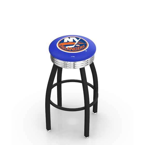 Holland Bar Stool Co 30" Blk Wrinkle New York Islanders Swivel Bar Stool, Chrome Ring - L8B3C30NYISLN
