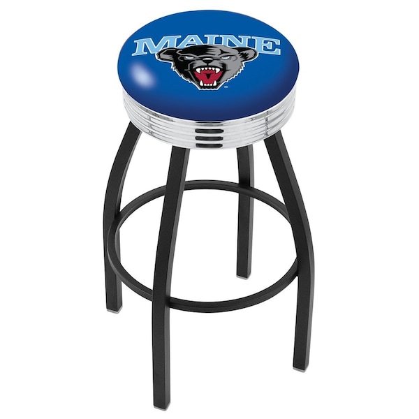 Holland Bar Stool Co 30" Blk Wrinkle Maine Swivel Bar Stool, Chrome Ring - L8B3C30MAINEU