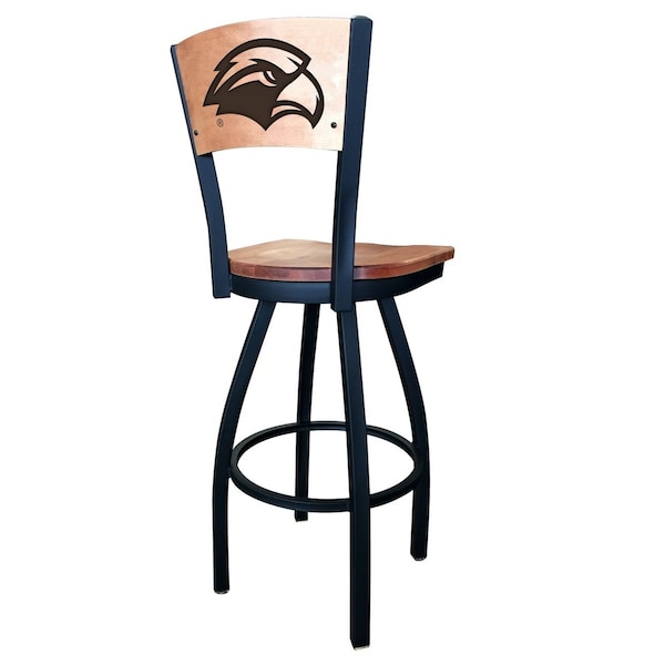Holland Bar Stool Co 30" Blk Wrinkle Southern Miss Swivel Bar Stool, Laser Engraved Back - L03830BWMEDMPLASOUMISMEDMPL