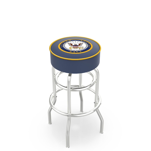 Holland Bar Stool Co 25" U.S. Navy Cushion Seat, 2-Ring Chrome Swivel Bar Stool - L7C125NAVY