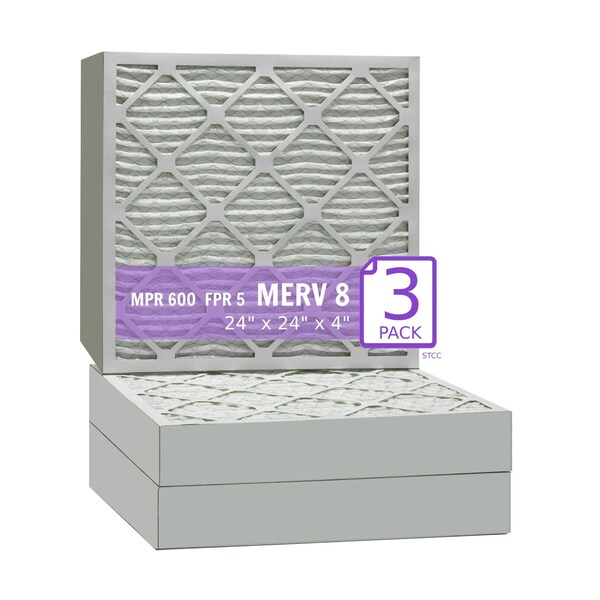 Purolator 24x24x4 Pleated Air Filter, MERV 8, 3 PK - 24X24X4X1 DM (3 PACK)