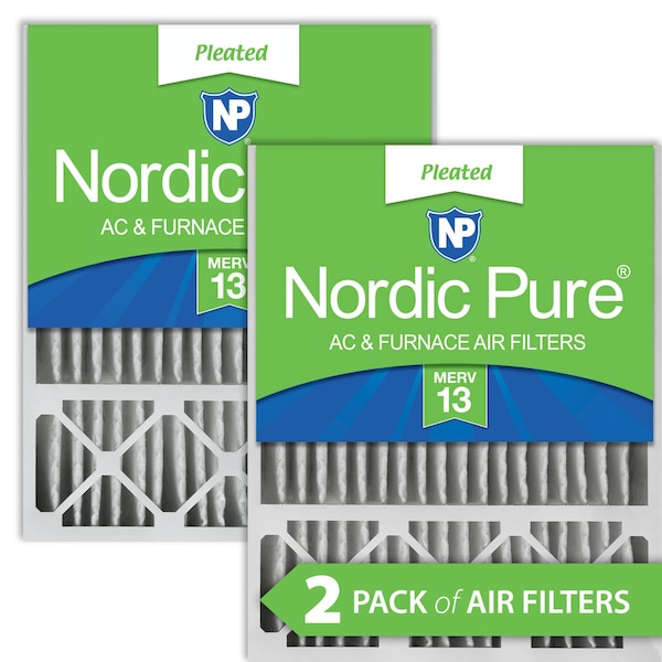 Nordic Pure 20x25x5 Pleated Air Filter, High Capacity, Electrostatically Charged Synthetic Media, MERV 13, 2 PK - 20X25X5LXREDM13-2