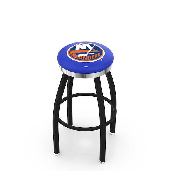 Holland Bar Stool Co 30" Blk Wrinkle New York Islanders Swivel Bar Stool, Chrome Ring - L8B2C30NYISLN