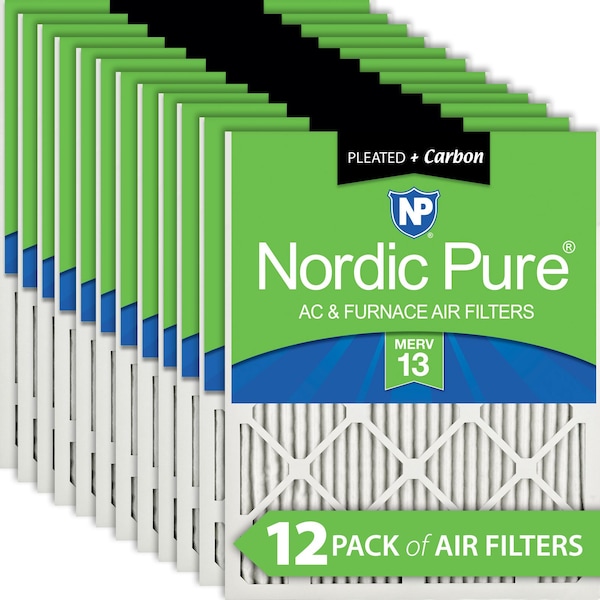 Nordic Pure 18x24x1 Plus Carbon Pleated Air Filter, High Capacity, MERV 13, 12 PK - 18X24X1M13+C-12