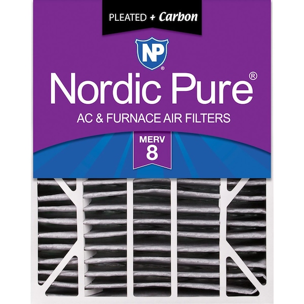 Nordic Pure 20x25x6 Plus Carbon Pleated Air Filter, High Capacity, MERV 8 - 20X25X6ASGPM8C-1
