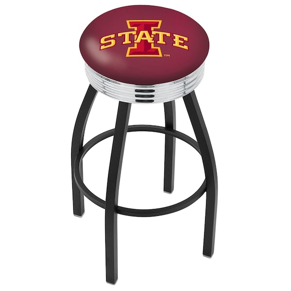 Holland Bar Stool Co 25" Blk Wrinkle Iowa State Swivel Bar Stool, Chrome Ring - L8B3C25IOWAST
