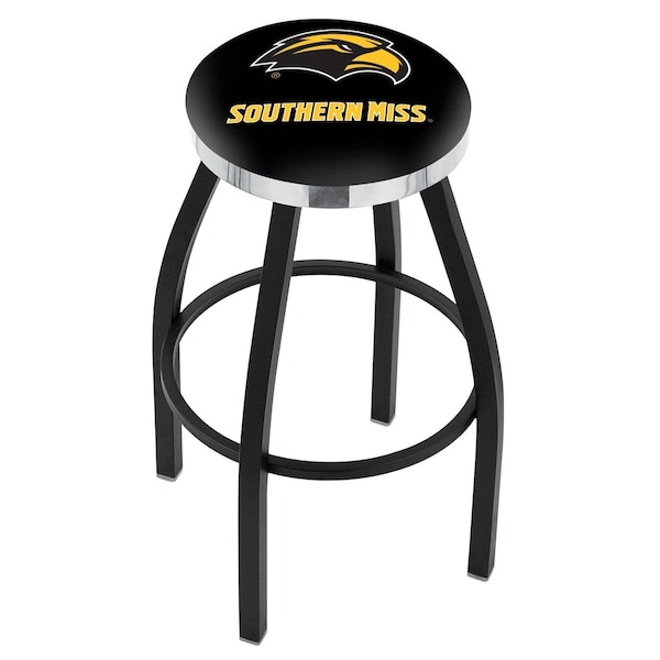 Holland Bar Stool Co 25" Blk Wrinkle Southern Miss Swivel Bar Stool, Chrome Ring - L8B2C25SOUMIS