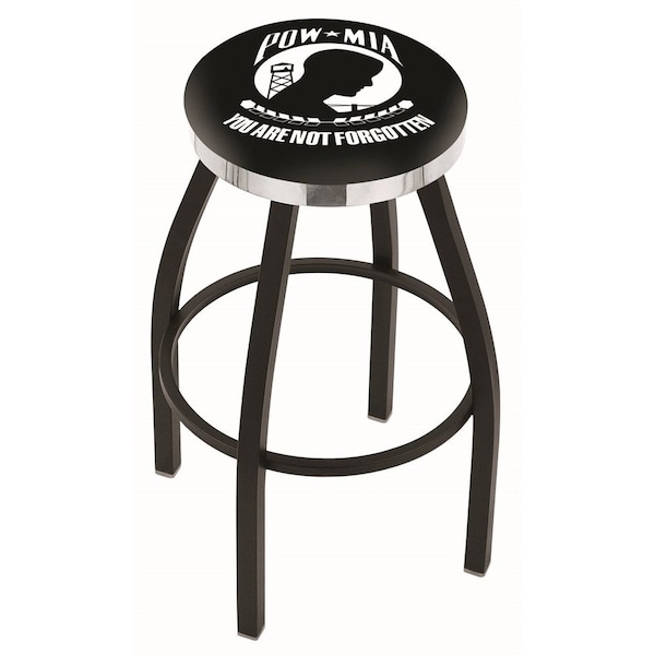 Holland Bar Stool Co 30" Blk Wrinkle POW/MIA Swivel Bar Stool, Chrome Ring - L8B2C30POWMIA
