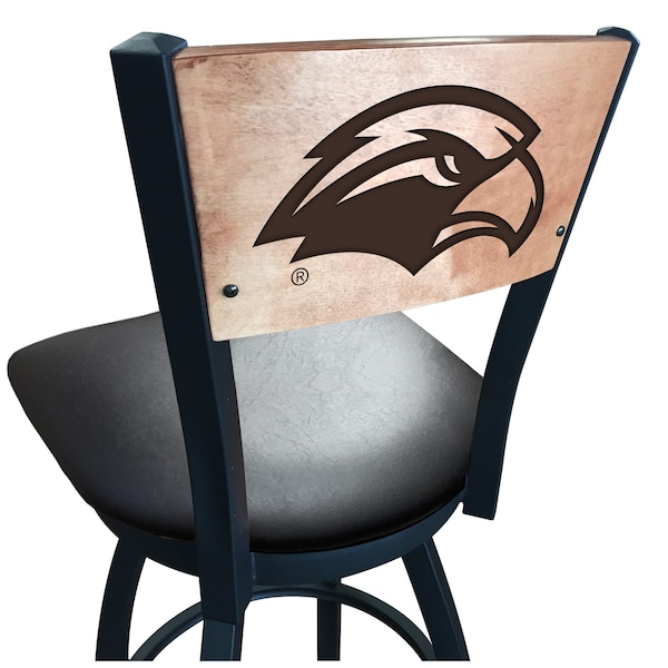 Holland Bar Stool Co 30" Blk Wrinkle Southern Miss Swivel Bar Stool, Laser Engraved Back - L03830BWMEDMPLASOUMISBLKVINYL