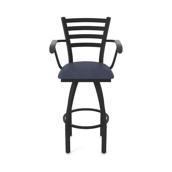 Holland Bar Stool Co Jackie with Arms 30 in. Swivel Bar Stool with Black Wrinkle Finish and Graph Anchor Seat - 415