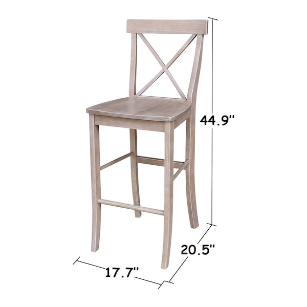 International Concepts X-Back Bar Height Stool, 30" Seat Height, Washed Gray Taupe - S09-6133