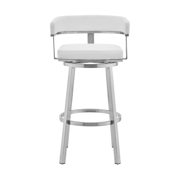 Armen Living Lorin 26" White Faux Leather and Brushed Stainless Steel Swivel Bar Stool - LCLRBABSWH26