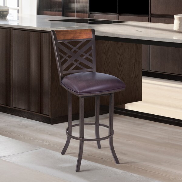 Armen Living Tahiti 30" Barstool in Auburn Bay finish with Brown Pu upholstery - LCTA30BABR
