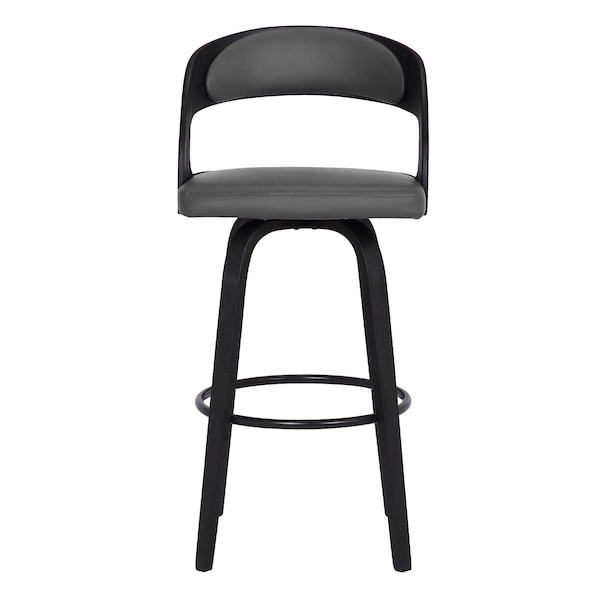 Armen Living Shelly 30" Bar Height Swivel Gray Faux Leather and Black Wood Bar Stool - LCSHBAGRBL30