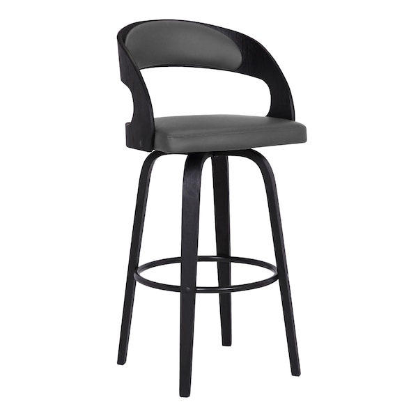 Armen Living Shelly 30" Bar Height Swivel Gray Faux Leather and Black Wood Bar Stool - LCSHBAGRBL30