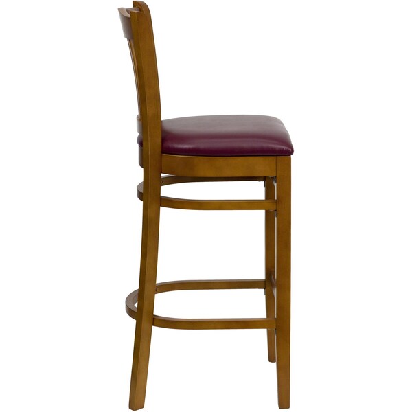 Flash Furniture Stool, Vert Slat Bck, Chrry Wd w/Burg Vny - XU-DGW0008BARVRT-CHY-BURV-GG