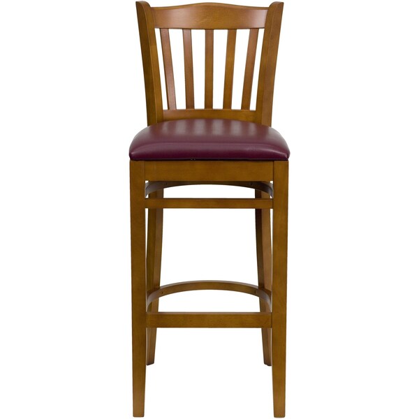 Flash Furniture Stool, Vert Slat Bck, Chrry Wd w/Burg Vny - XU-DGW0008BARVRT-CHY-BURV-GG