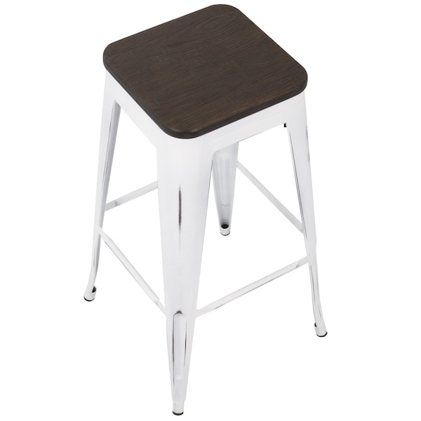 Lumisource Oregon Stackable Barstool in Vintage White and Espresso, PK 2 - BS-OR VW+E2