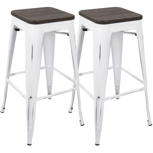 Lumisource Oregon Stackable Barstool in Vintage White and Espresso, PK 2 - BS-OR VW+E2