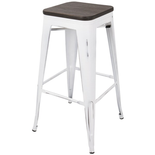 Lumisource Oregon Stackable Barstool in Vintage White and Espresso, PK 2 - BS-OR VW+E2