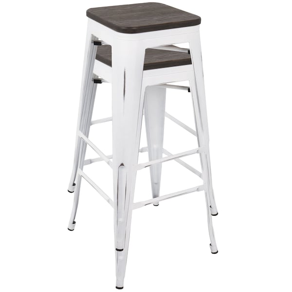 Lumisource Oregon Stackable Barstool in Vintage White and Espresso, PK 2 - BS-OR VW+E2