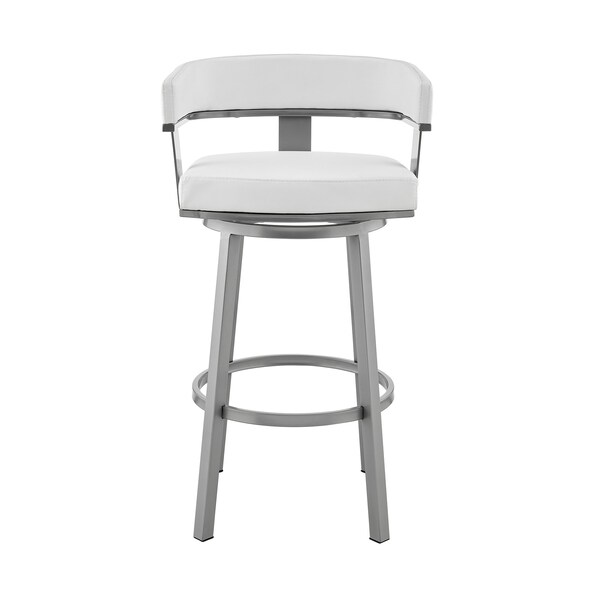 Armen Living Cohen 30" Bar Height Swivel Bar Stool in Silver Finish with White Faux Leather - 721535761999