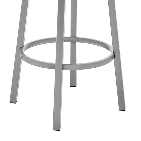 Armen Living Cohen 30" Bar Height Swivel Bar Stool in Silver Finish with White Faux Leather - 721535761999